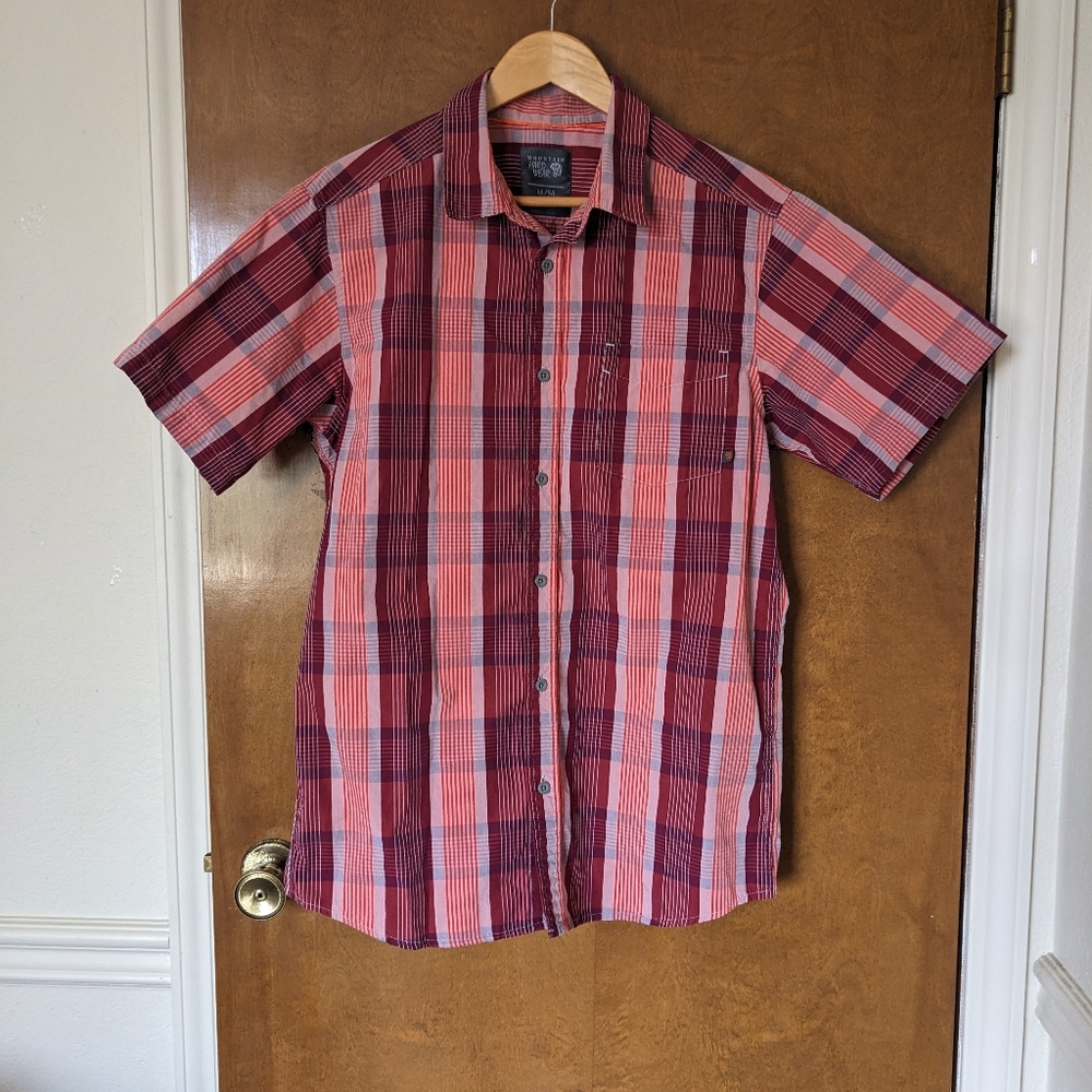 Mountain Hardwear Red Orange Plaid Button up Short Sleeve Shirt